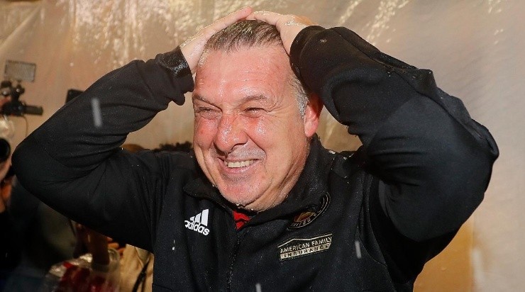 Gerardo Martino of the Atlanta United celebrates their 2-0 win over the Portland Timbers during the 2018 MLS Cup. (Getty)