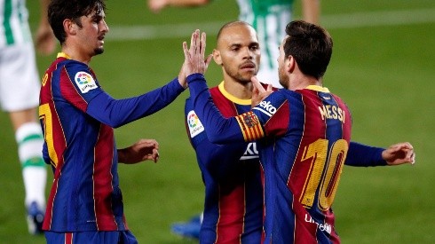 Trincao, Braithwaite y Messi con Barcelona