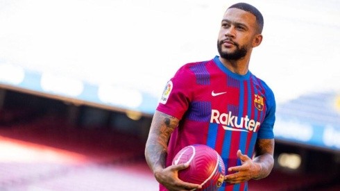 Memphis Depay en su presentación con FC Barcelona