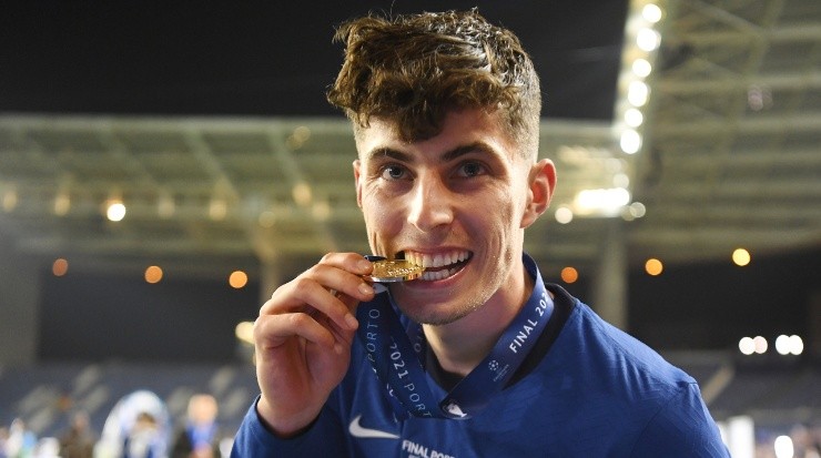 Kai Havertz celebrating Chelsea&#039;s win in the 2021 UCL final. (Getty)