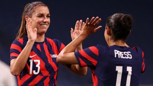 Alex Morgan (left) and Christen Press (right) of the USWNT. (Getty)