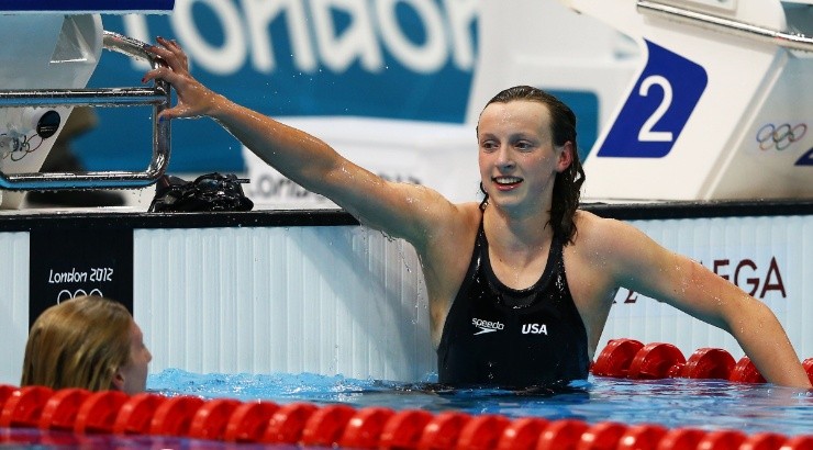 Katie Ledecky of the United States reacts after winning at the London 2012 Olympic Games. (Getty)