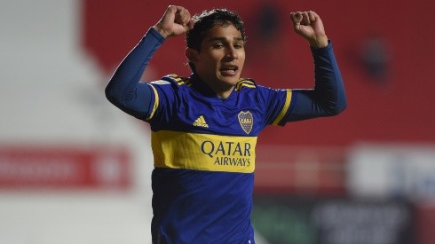 Boca Juniors' Agustín Obando celebrates after scoring a goal (Getty).