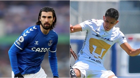 Andre Gomes of Everton (left) and Jose Galindo of Pumas (Getty).