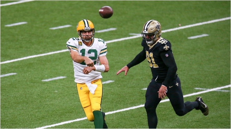 Aaron Rodgers vs. the Saints. (Getty)