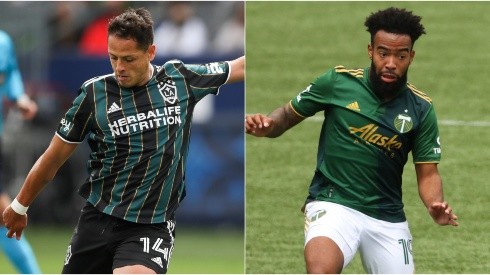 Chicharito Hernández of LA Galaxy (left) and Eryk Williamson of Portland Timbers (Getty).