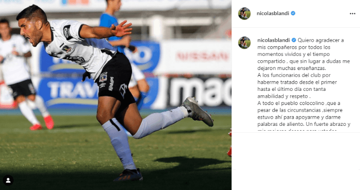 Nicolás Blandi se despide de Colo Colo en redes sociales. 