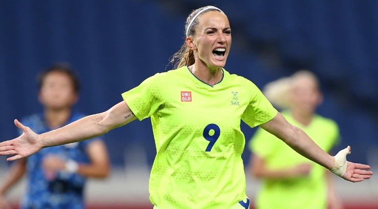 Kosovare Asllani of Sweden celebrates after scoring. (Getty)