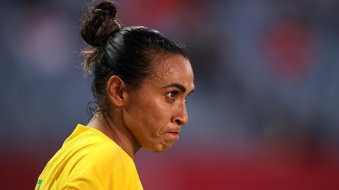 A Rainha Marta, na última partida da Seleção feminina nas Olimpíadas de Tóquio. (Foto: Getty Images)