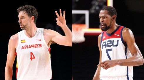 Pau Gasol of Spain (left), and Kevin Durant of USA (right).