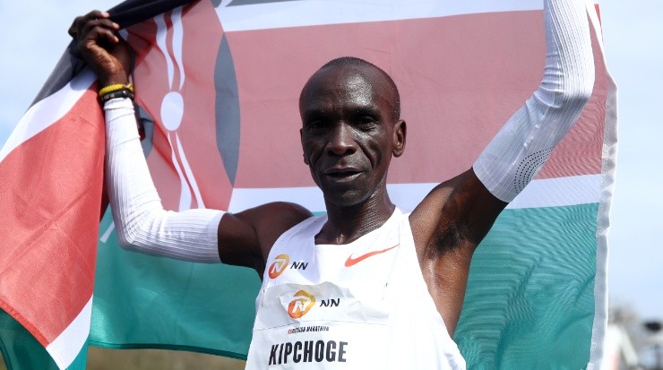 Eliud Kipchoge after winning the NN Mission Marathon in April 2021. (Getty)