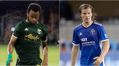 Jeremy Ebobisse of Portland Timbers (left) and Florian Jungwirth of San Jose Erthquakes (Getty).