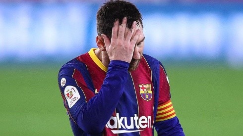 Lionel Messi lamentando acción con Barcelona.