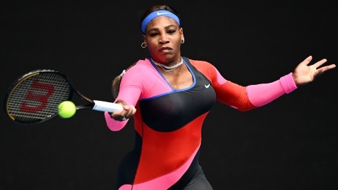 Serena Williams of the United States plays a forehand at the 2021 Australian Open. (Getty)
