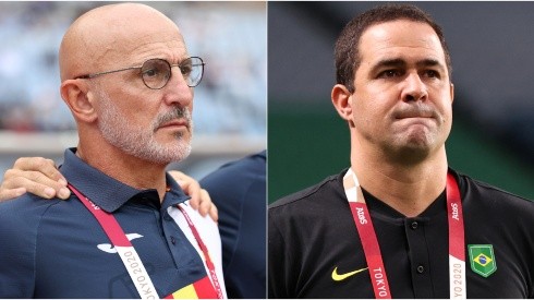 Spain coach Luis de la Fuente (left) and Brazil coach Andre Jardine. (Getty)
