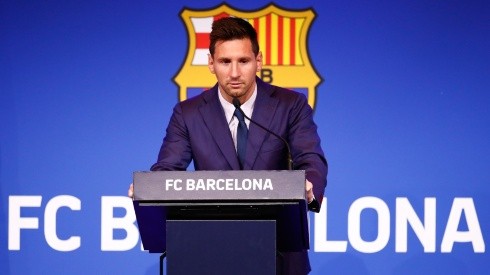 Lionel Messi facing the media. (Getty)