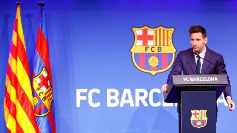 Lionel Messi durante la rueda de prensa que dio punta y final a su etapa en Barcelona.