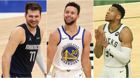 Luka Doncic, Stephen Curry y Giannis Antetokounmpo
