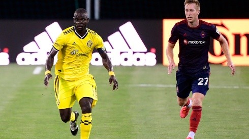 Jonathan Mensah of Columbus Crew (left), and Robert Beric of Chicago Fire (Right) (Getty)