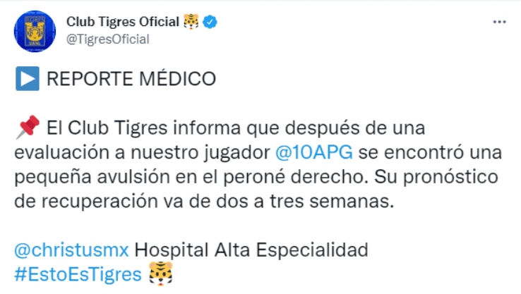 Parte médico Tigres UANL - André-Pierre Gignac