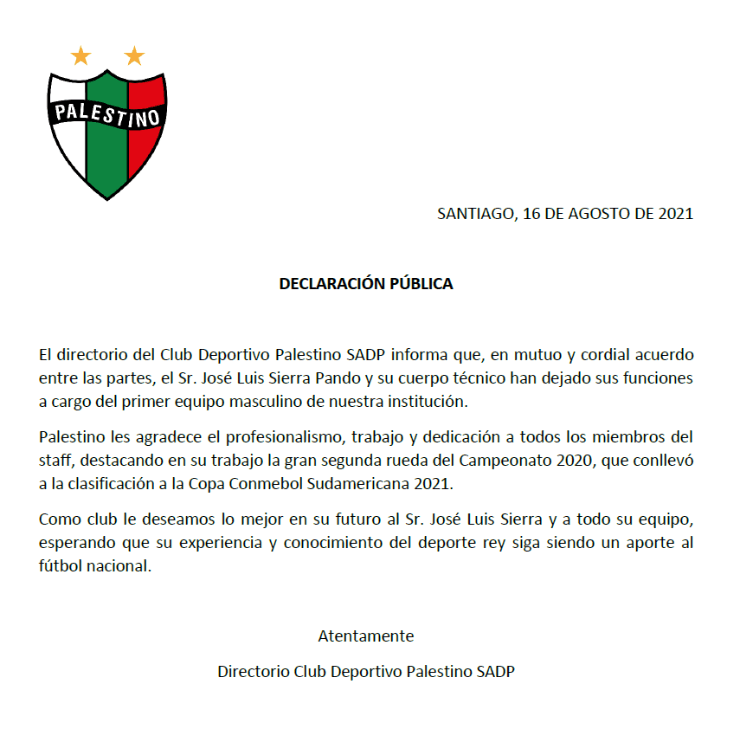 Comunicado Palestino