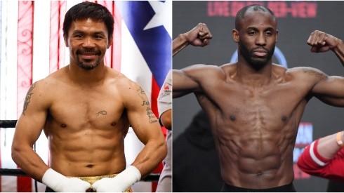 Manny Pacquiao of Philippines (left) and Yordenis Ugas of Cuba (Getty).
