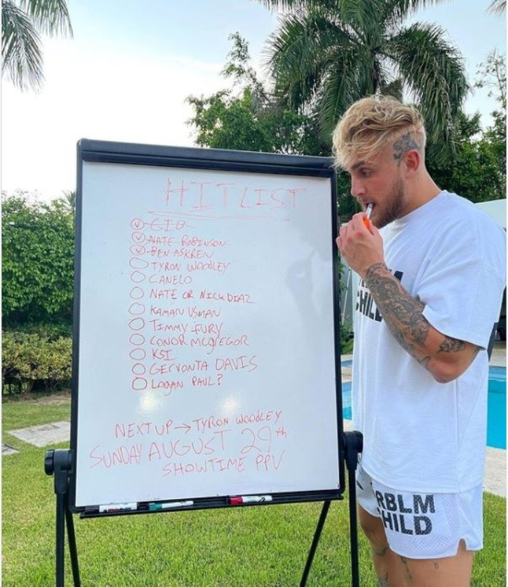 Jake Paulâs âhit listâ of possible opponents. (IG: jakepaul)