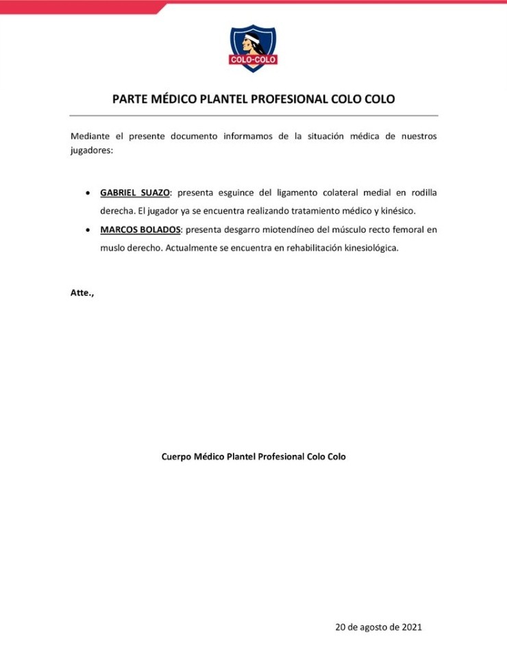 Parte Médico Colo Colo