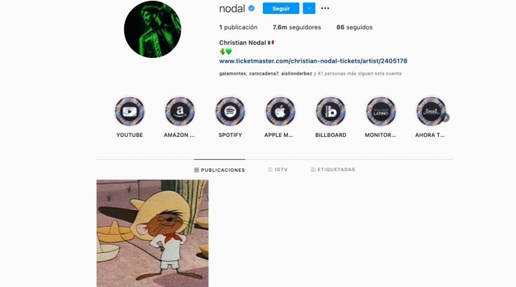 Christian Nodal dejó solo un Speedy Gonzales en su Instagram