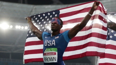 David Brown celebrating his win in 100m at 2016 Rio Paralympic Games. (Getty)