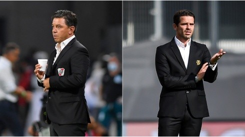 River Plate boss Marcelo Gallardo (left) and Aldosivi coach Fernando Gago. (Getty)