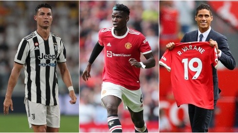 Cristiano Ronaldo (left), Paul Pogba, and Raphael Varane would be some of the stellar names in Manchester United lineup in 2021-2022. (Getty)