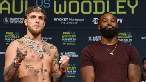 Jake Paul (left) and Tyron Woodley (Getty).