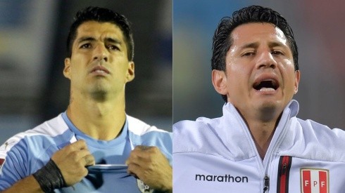 Luis Suarez of Uruguay (left) and Gianluca Lapadula of Peru (right) (Getty)