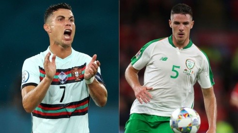 Cristiano Ronaldo of Portugal (left) and Ciaran Clark of Ireland (right) (Getty)