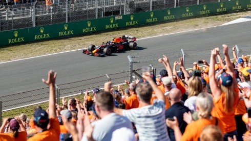 Fans celebrate Max Verstappen at the F1 Grand Prix of The Netherlands. (Getty)