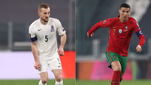 Maksim Medevedev of Azerbaijan (left) and Critiano Ronaldo of Portugal (right) (Getty)