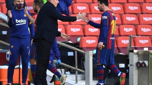 Ronald Koeman y Lionel Messi en un encuentro con Barcelona.