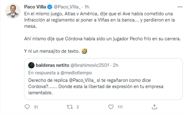 Paco Villa negó jalón de orejas de TUDN (Captura)