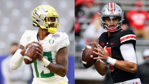 Anthony Brown Jr, Quarterback of Oregon Ducks (left) and C.J. Stroud, Quarterback of Ohio State (right) (Getty)