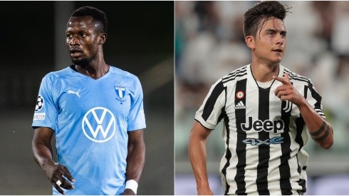 Bonke Innocent of Malmo (left) and Paulo Dybala of Juventus (right). (Getty & Malmö FF @ Facebook)