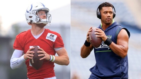 Carson Wentz of the Indianapolis Colts (left) and Russell Wilson of the Seattle Seahawks (right) (Getty)