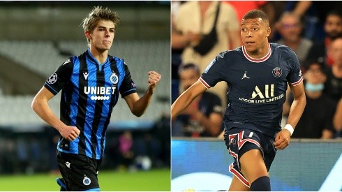 Charles De Ketelaere of Club Brugge (left) and Kylian Mbappe of PSG (Getty).