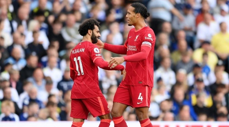 Mohamed Salah of Liverpool celebrates with Virgil van Dijk (Getty)