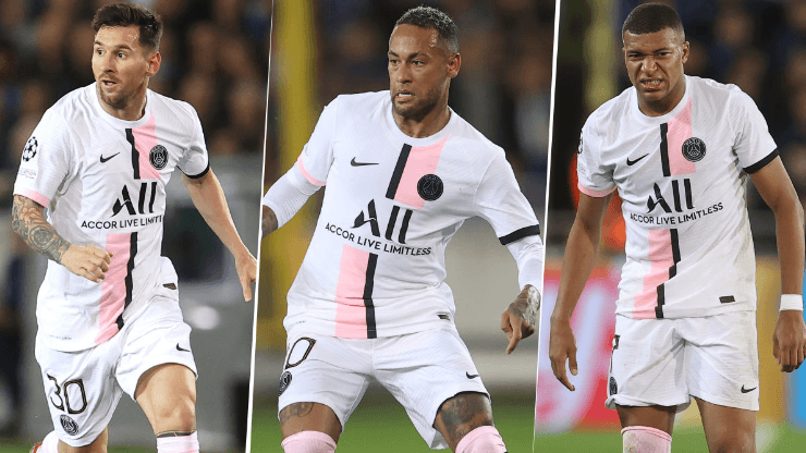 Lionel Messi, Neymar y Kylian Mbappé ante Brujas.