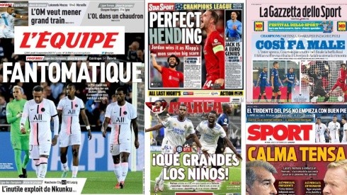 Las portadas de los medios europeos tras la primera jornada de Champions League.