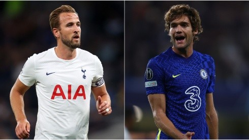 Harry Kane of Tottenham (left) and Marcos Alonso of Chelsea (right)