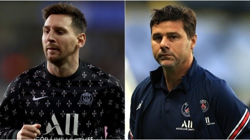 Lionel Messi (left) and Mauricio Pochettino of Paris Saint- Germain (right)