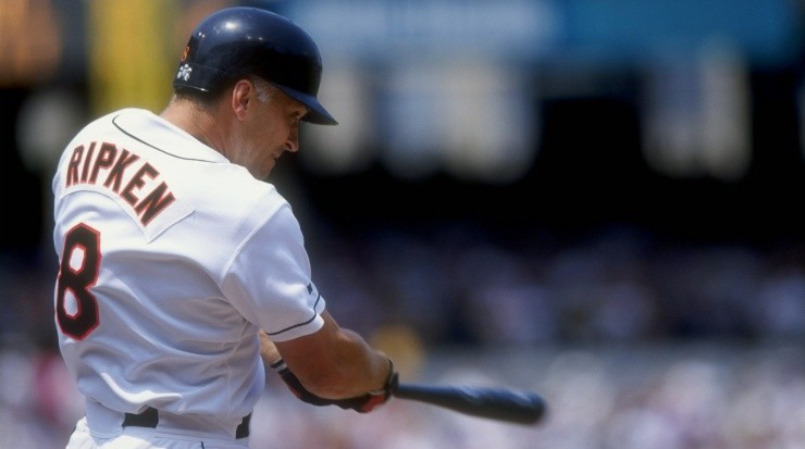 Infielder Cal Ripken Jr. #8 of the Baltimore Orioles in action during a game against the Seattle Mariners at the Camden Yards in Baltimore, Maryland in 1998 (Getty Images).