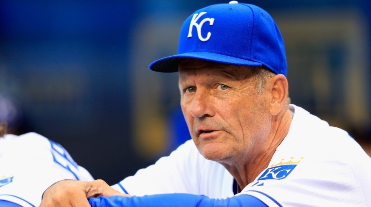 After retiring, George Brett became a Royals hitting coach. Pictured, he watches from the dugout during the game against the Minnesota Twins at Kauffman Stadium on June 5, 2013 (Getty Images).